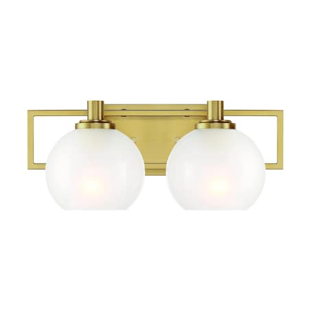 Designers Fountain Cowen 16in 2-Light Brushed Gold Mid-Century Modern Indoor Vanity Light with Etched Glass Shades 94502-BG
